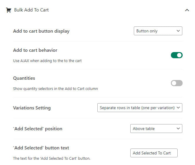Woosuite Product Table bulk add to cart.