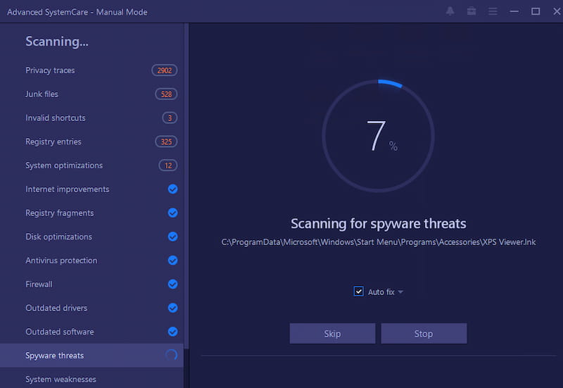Advanced SytemCare scanning process.