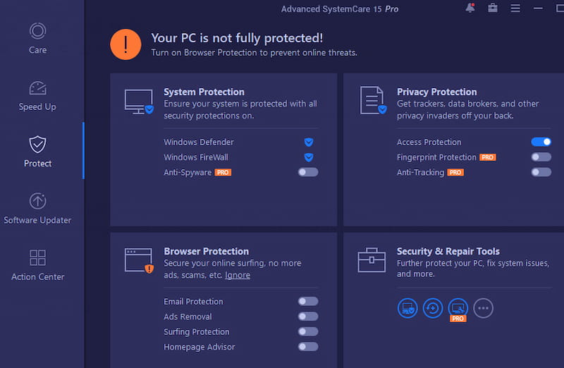 Advanced SytemCare protect features.