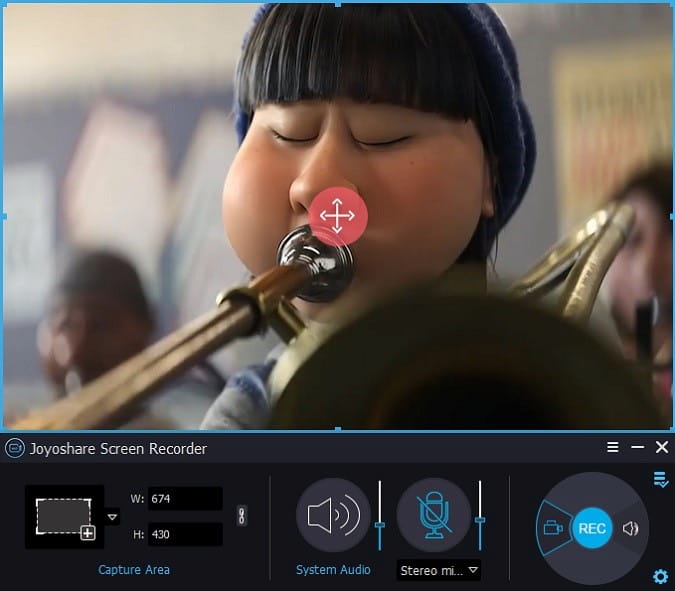 Joyshare VidiKit screen recorder capture area.