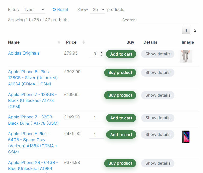 WooCommerce product table plugin.