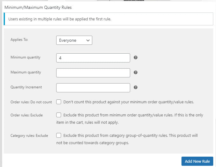 Woosuite Minimum Maximum Quantity Rules.