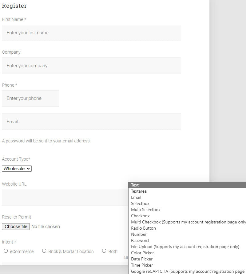 Woosuite User Registration plugin.