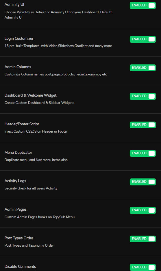 WP Adminify modules.