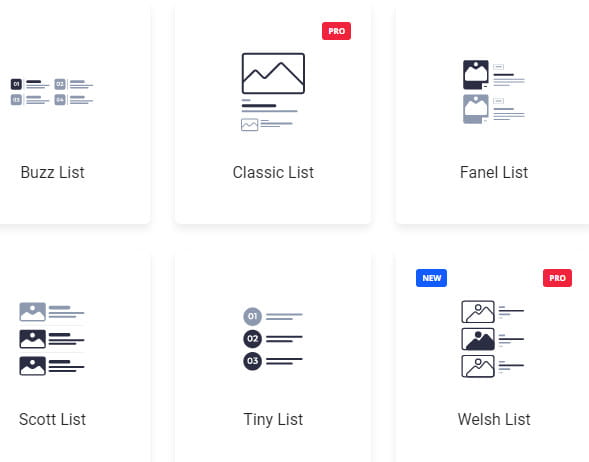 Ultimate Post Kit list widgets.