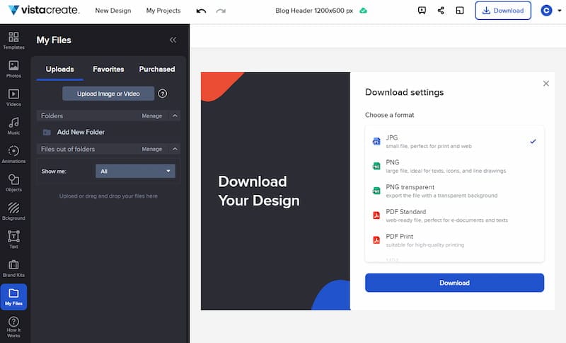 VistaCreate download design.