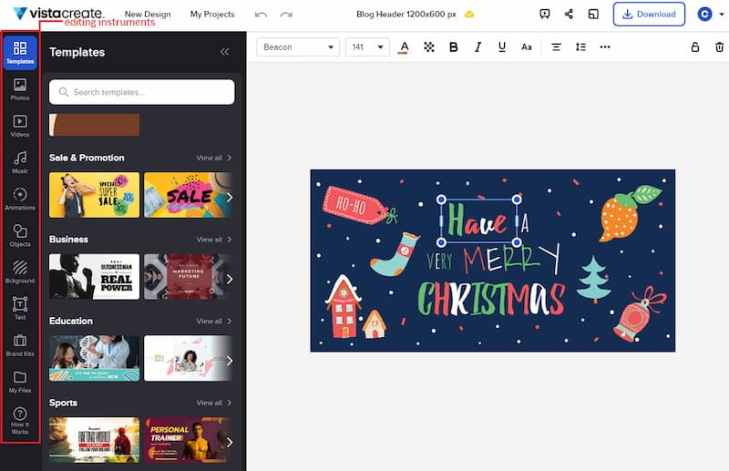 VistaCreate multi-functional editor.