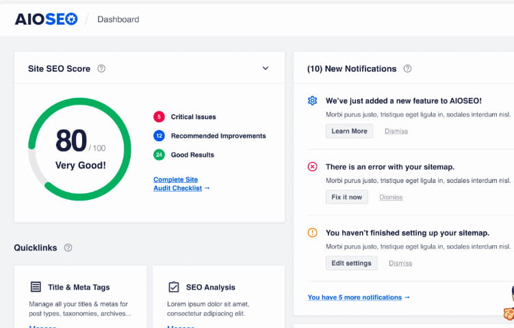 All In One SEO plugin features.