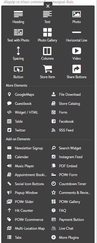 Jimdo editor elements.