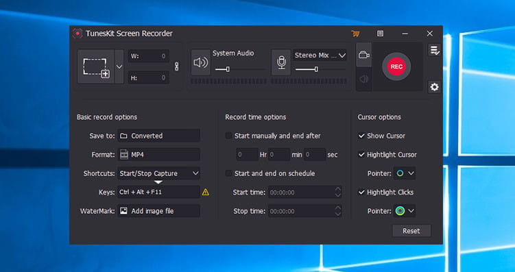TunesKit screen recorder adjust settings.