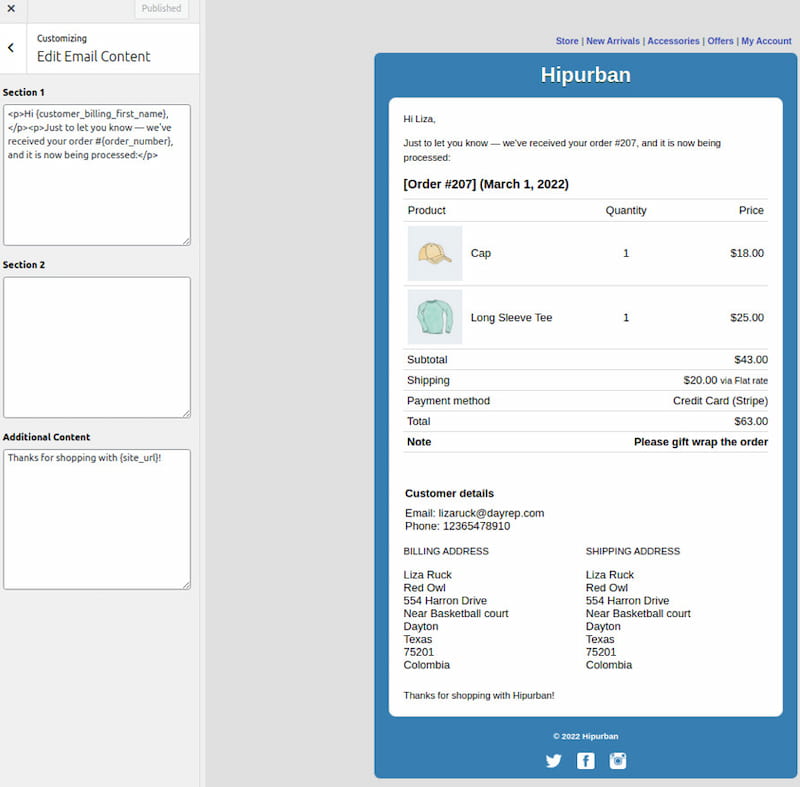 Email Customizer PRO edit text.