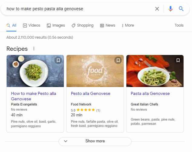 Schema in Google search results.