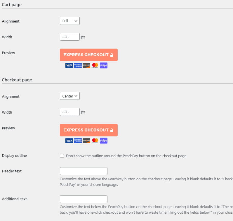 PeachPay checkout page customization.