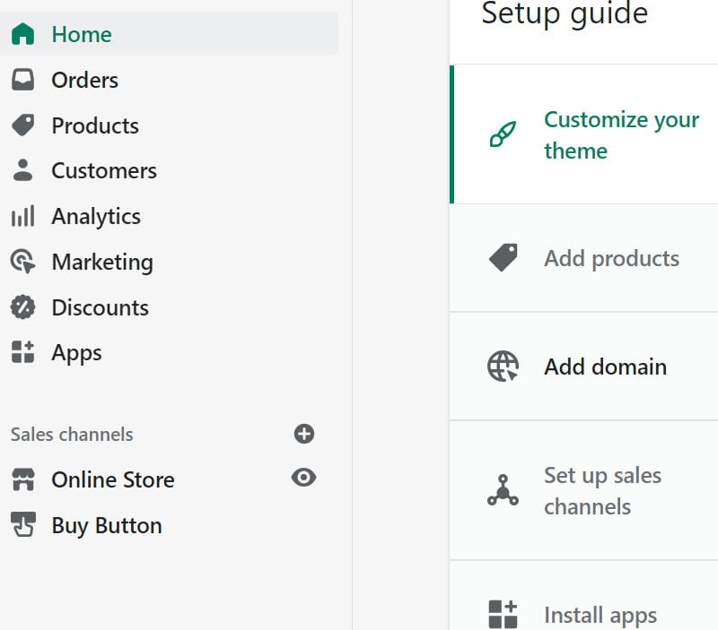 Shopify account dashboard.