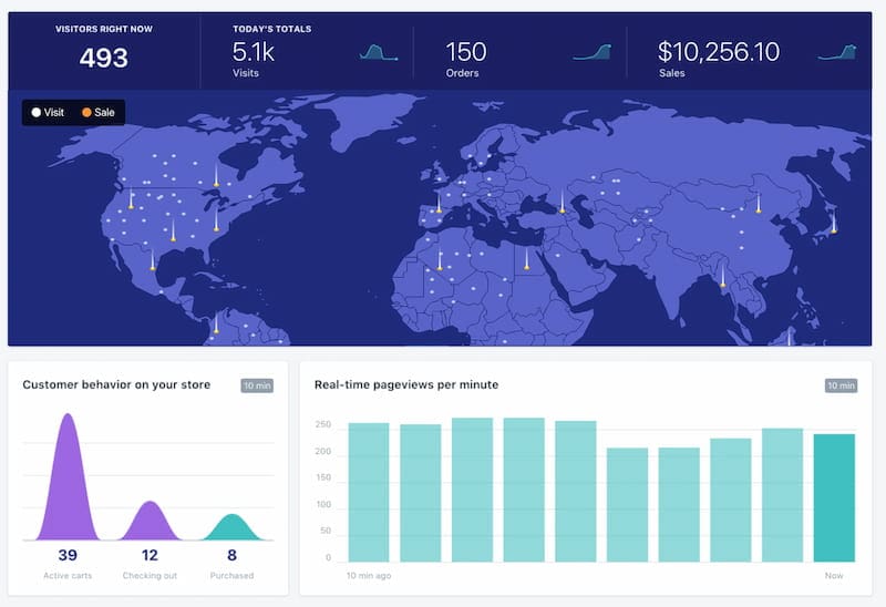 Shopify live analytics feature.