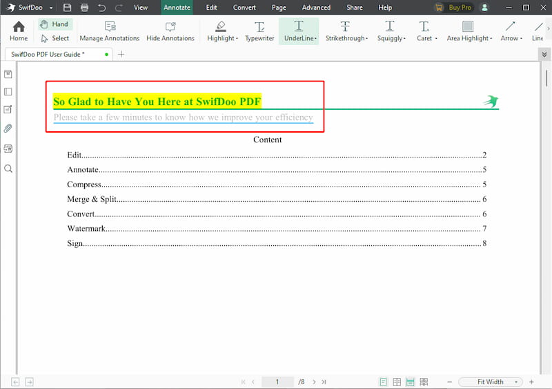 SwifDoo PDF annotate underlined.