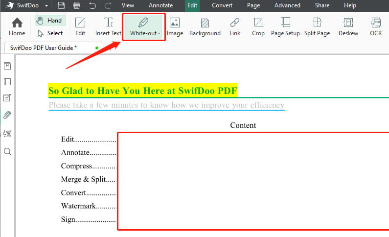 SwifDoo PDF whiteout feature.