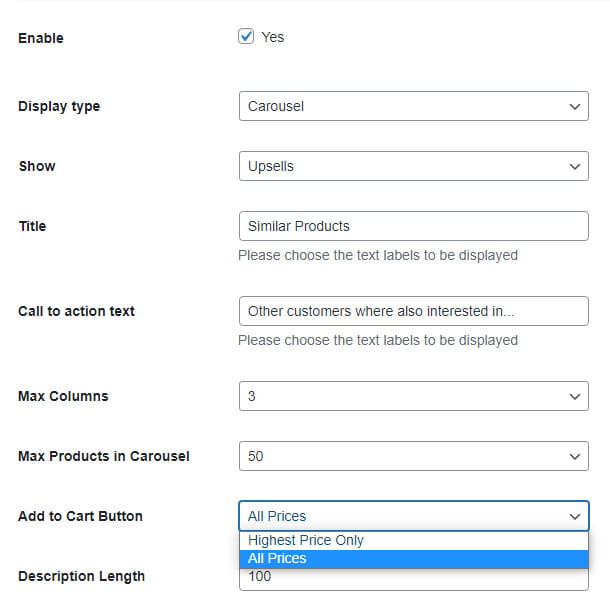 UpsellMaster product settings.