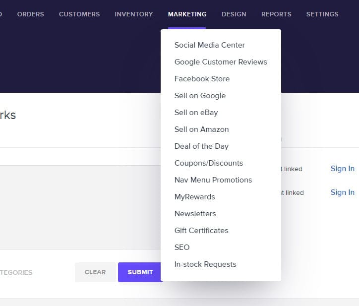 Volusion marketing options.