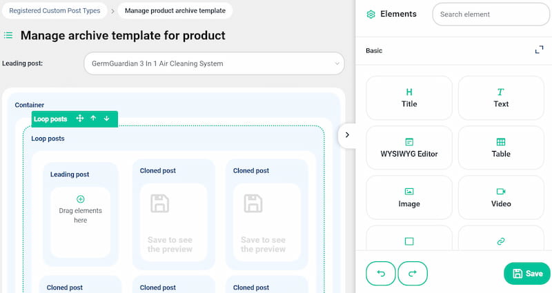 Manage archive template for product.