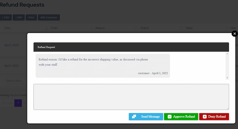 MarketKing refunds requests module.