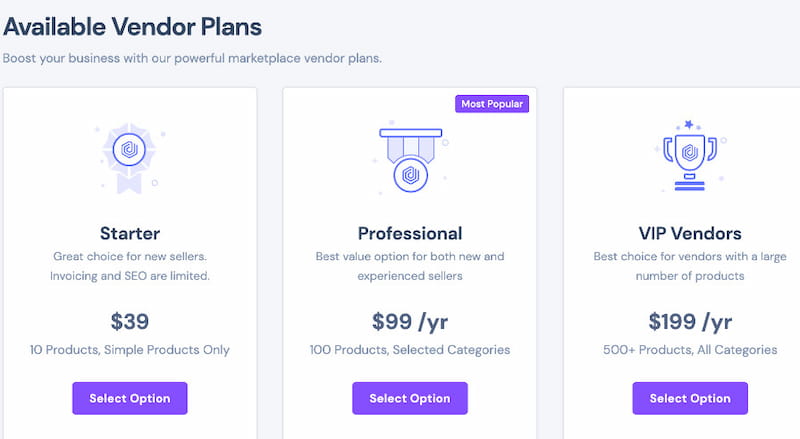 MarketKing vendor membership packages and subscriptions.