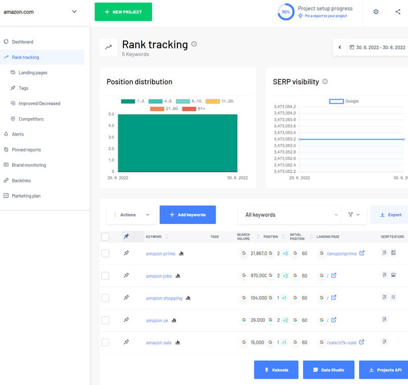 Marketing Miner rank tracking feature.