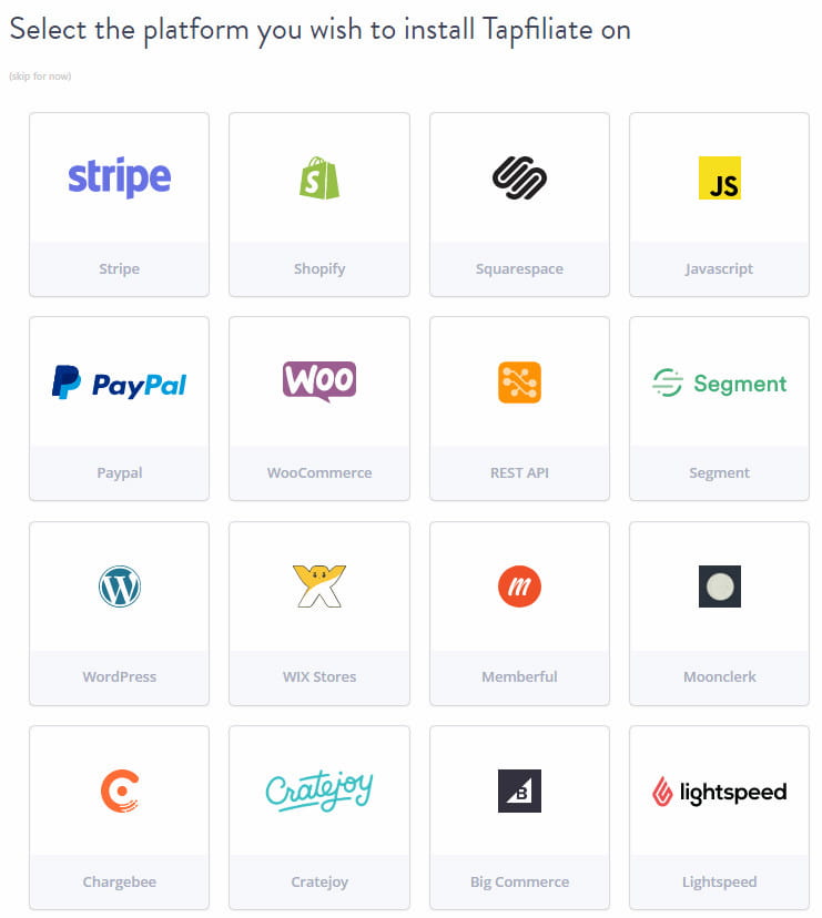 Tapfiliate available integrations.