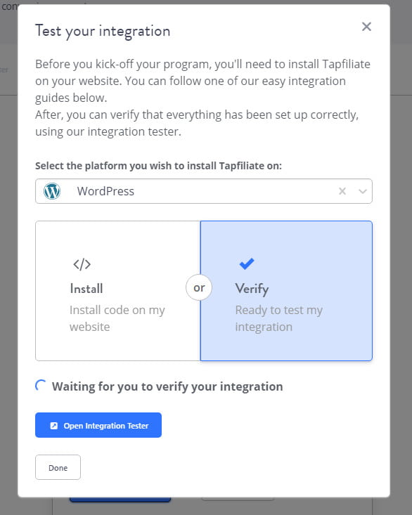 Tapfiliate WordPress integration.