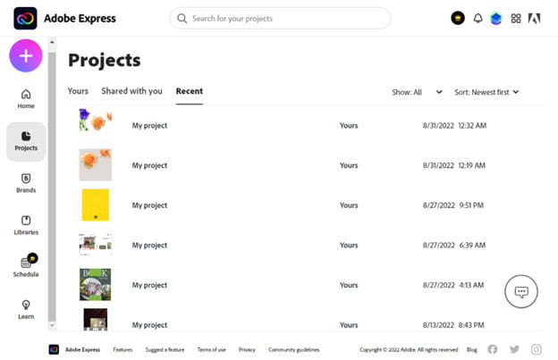 Adobe Express project management.