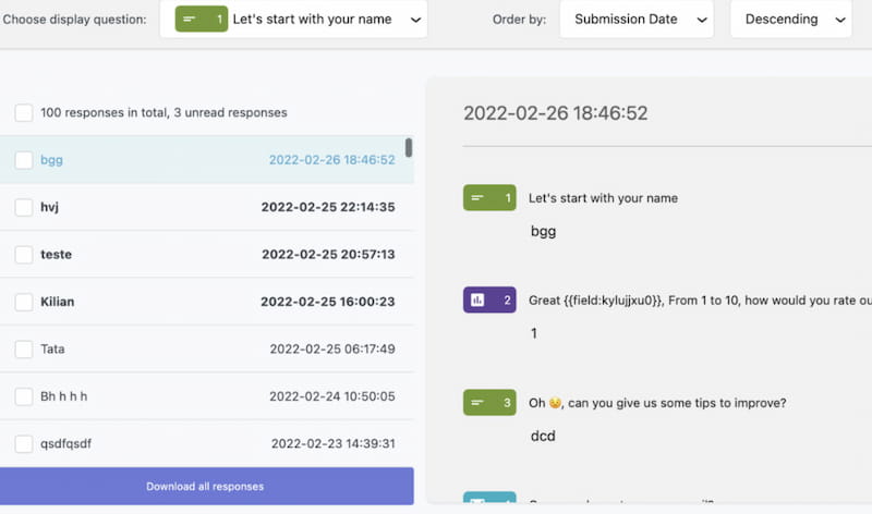 Managing form entries Quill Forms.