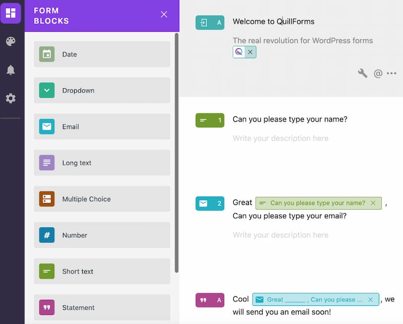 Quill Forms visual form builder.
