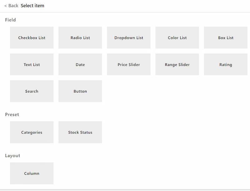 PWF filter field types.