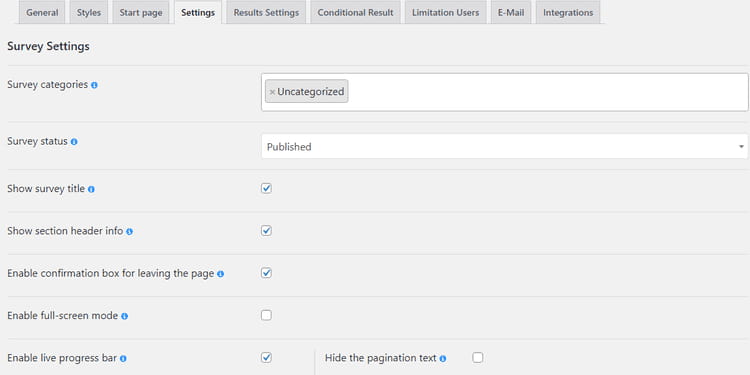 Survey Maker plugin settings.
