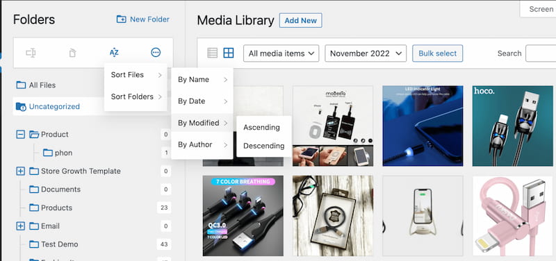 CatFolders sorting options.