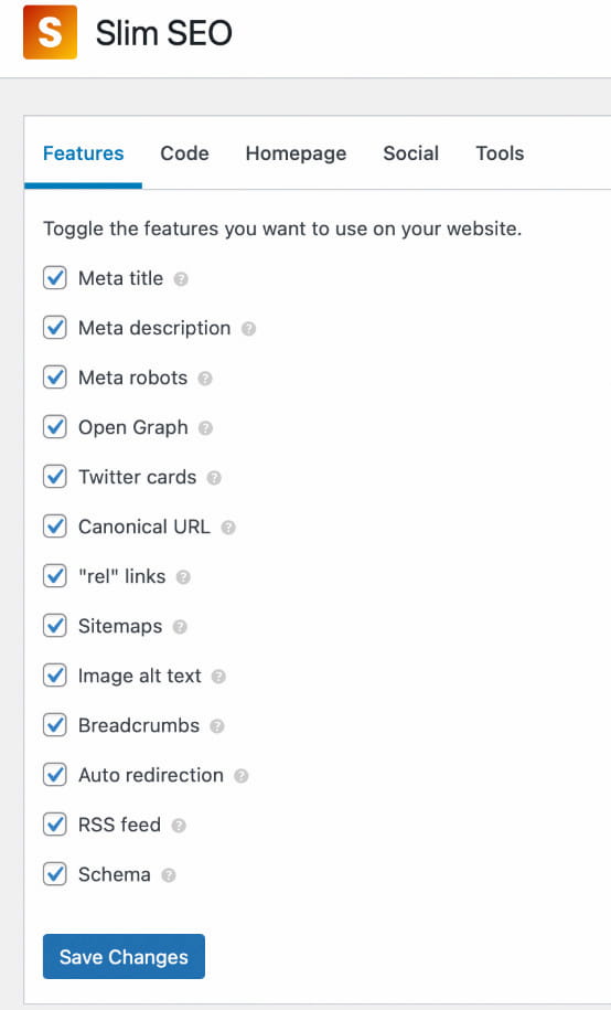 Slim SEO features.