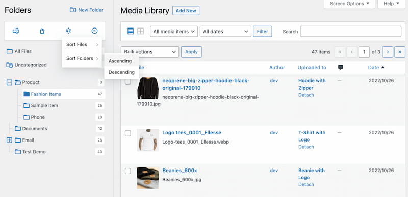 Sorting images in folder usinf CatFolders plugin.