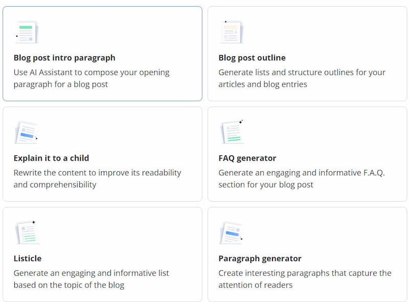 10Web Assistant content templates.