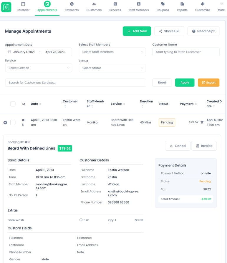 BookingPress appointment scheduling.