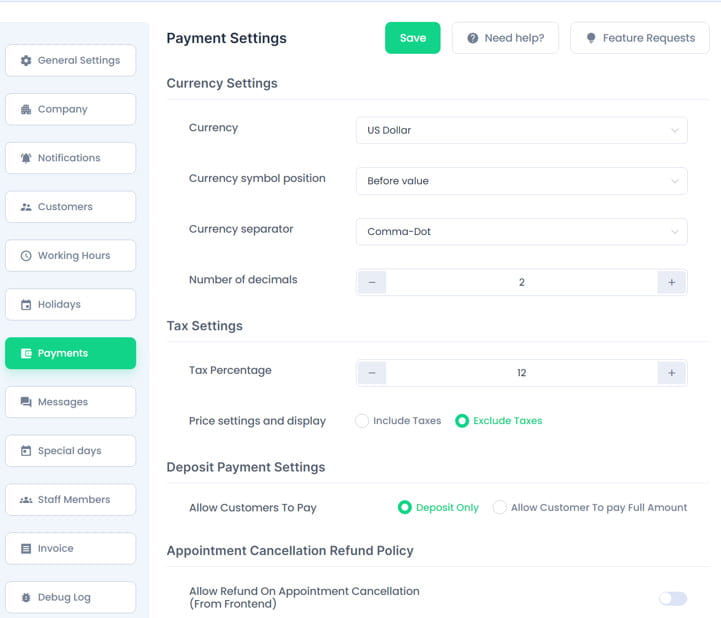 BookingPress payment gateway settings.
