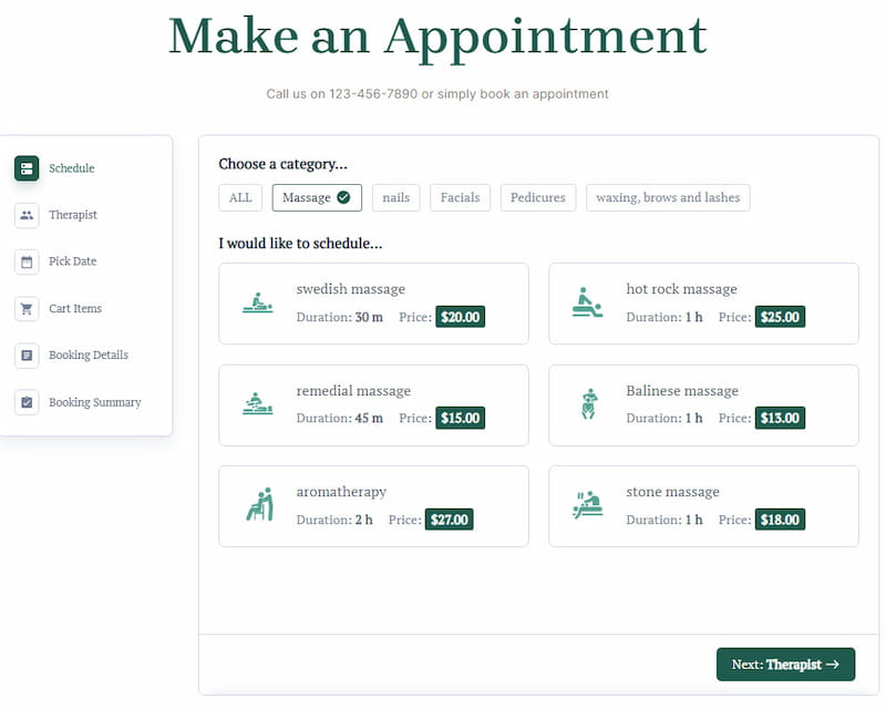 How booking form will look for customers.