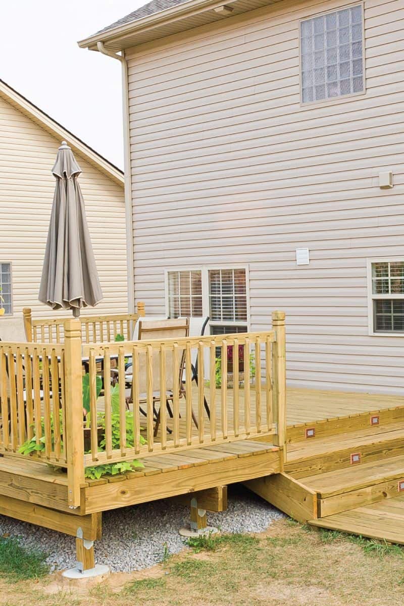new deck with lighting and custom stairs