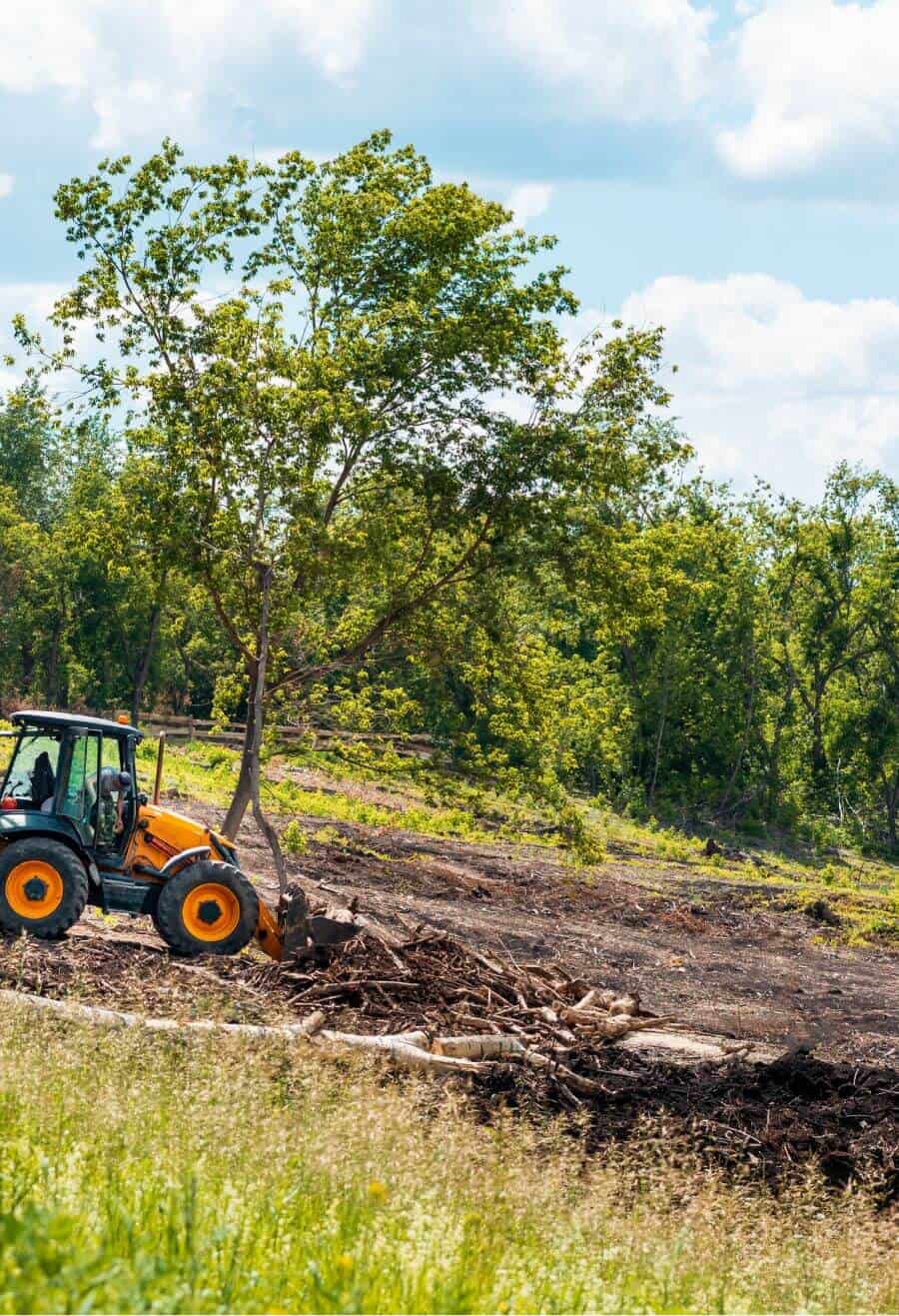 tractor pushing away brush