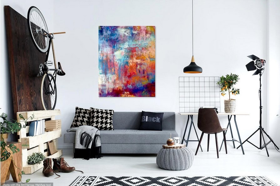 'Jealous for my Heart', abstract oil painting by Leonie.e.Brown Artist featuring vibrant dripping colors of red, blue, orange, and purple in cold wax medium on 127x101cm canvas from Abstract Expressions collection