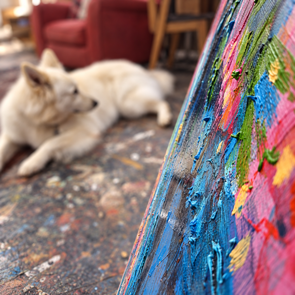 Leonie E. Brown’s Cape Town art studio with original paintings and works in progress.