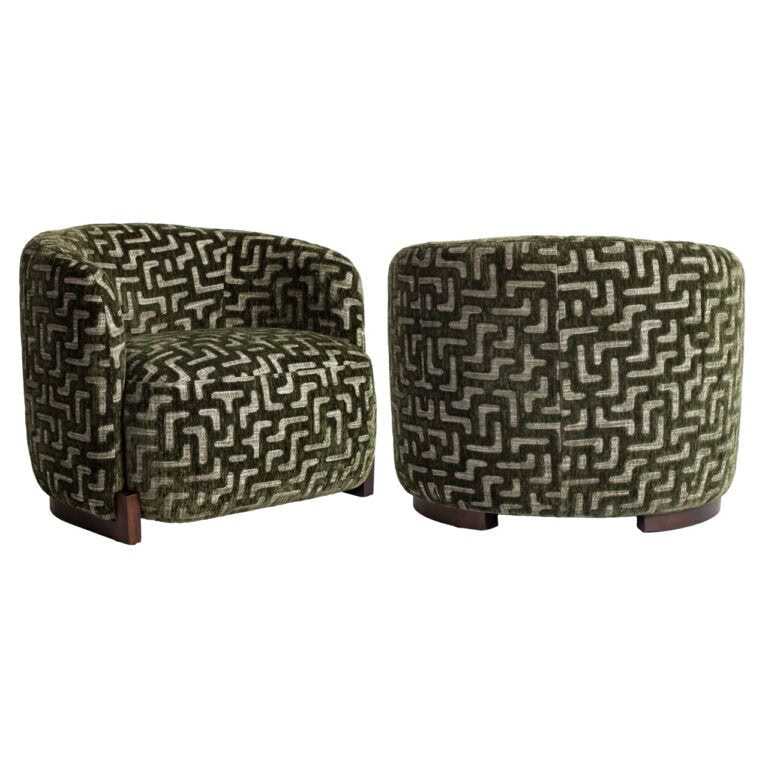Fotelis Hannah moss labyrinth fire retardant, žalias labirinto raštas, 81,5 × 91 × 72 cm