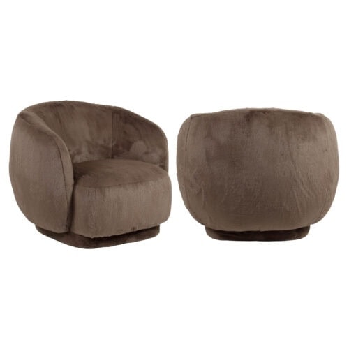 Pasukamas fotelis Negreslo brown fluffy su pūkuotu audiniu, 87,5 × 92 × 74 cm