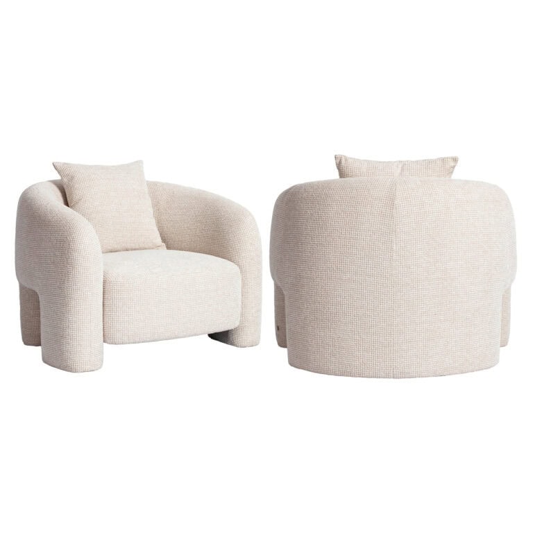 Fotelis Tuscany beige blockweave su kvadratėlių pynimu, 91 × 100 × 74 cm