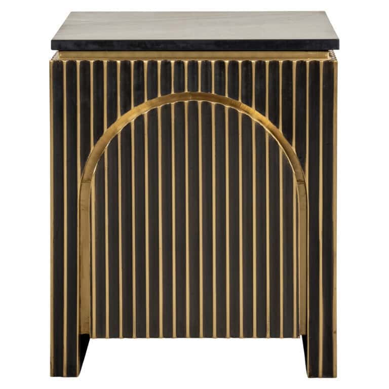 Naktinis staliukas LES ARCS Brushed Gold su juodo marmuro stalviršiu, Richmond Interiors