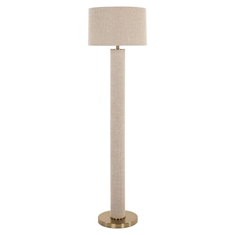Smėlio spalvos toršeras Joline su lino gaubtu, 45 cm skersmens, 162 cm aukščio